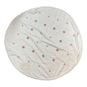 Round Tablecloth Hand Cross Stitch Crochet Lace Victorian Cotton 50” Diameter